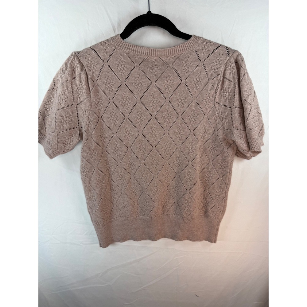 Cyrus Women Pink Mauve Diamond Pointelle Puff Sleeve Knit Sweater Top Sz S NWT - Picture 7 of 7